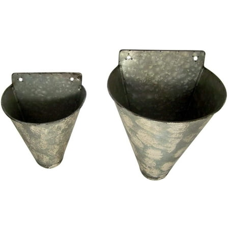 Primitive Distressed Galvanized Cone Shaped Bucket Wall Planters 11 3/4 Inch Primitive Distressed Galvanized Cone Shaped Bucket Wall Planters 11 3/4 Inch